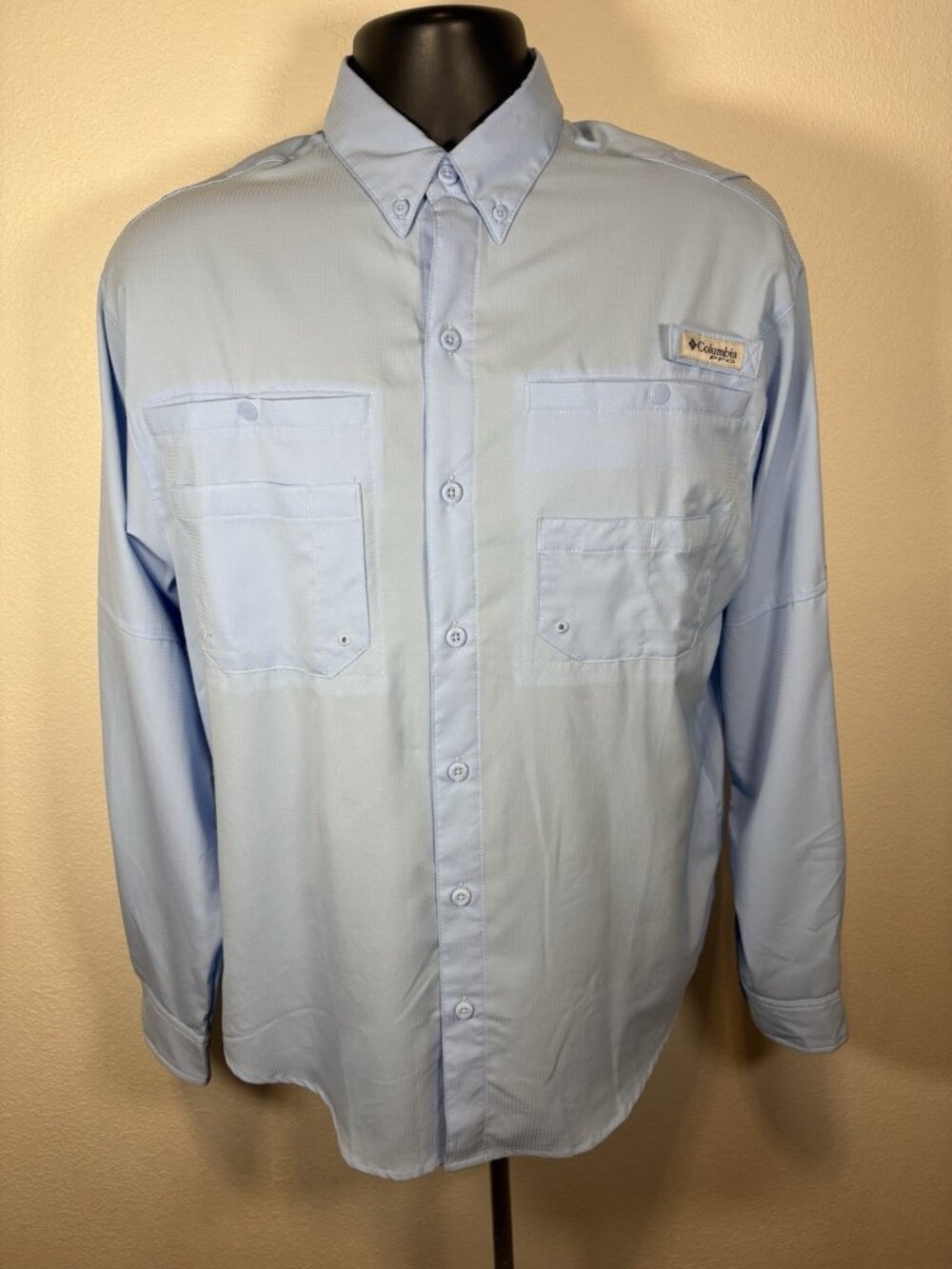 Columbia PFG Omni Shade Fishing Shirt Men Small Vented Blue Long Sleeve